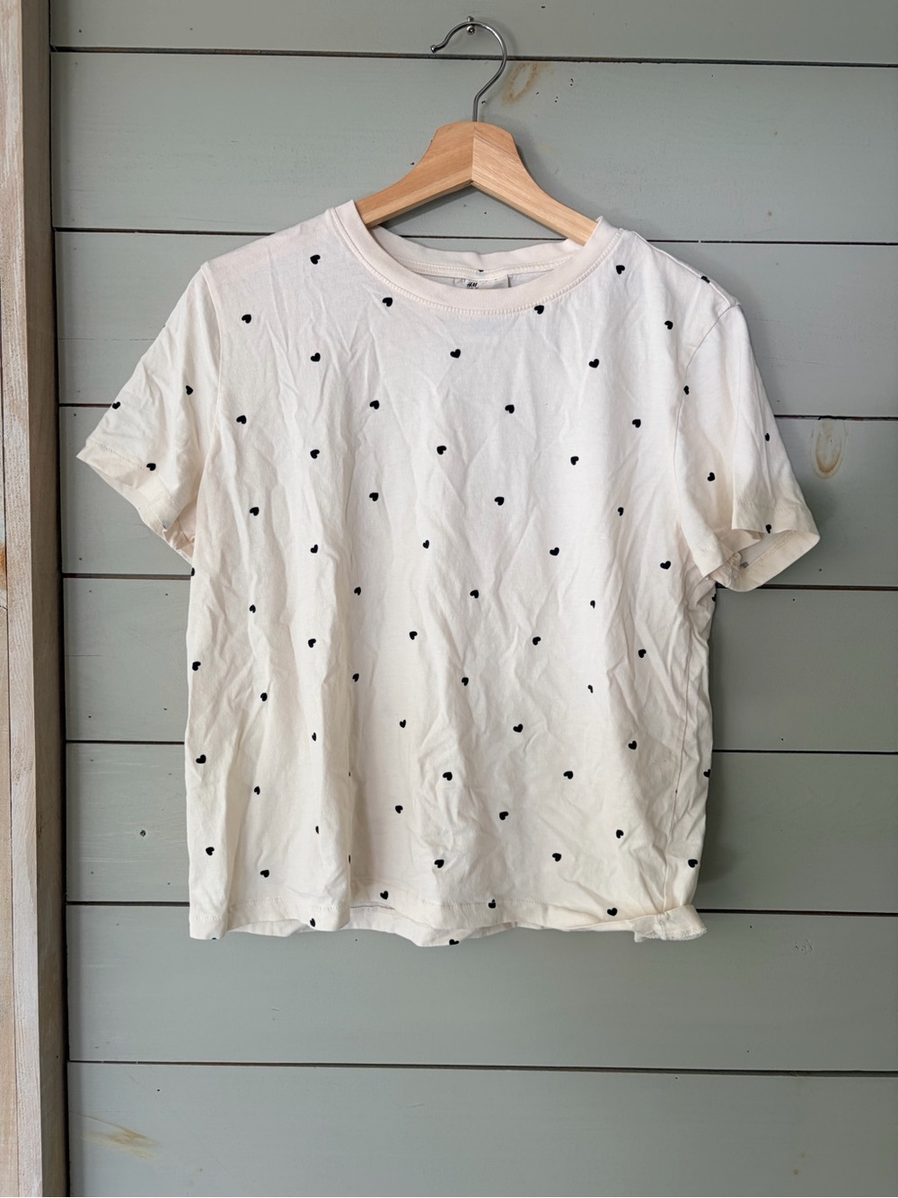 H&M Heart Print Pajama Set Size Medium – 100% Cotton Cream & Black
